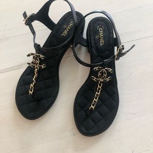 Chanel Black Quilted Leather Cc Logo Sandal
